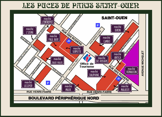 Map of the flea market from Paris Saint-Ouen